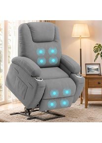 Ergonomic Massage Recliner Chair for Elderly with Cup Holders, Side Pockets, and Remote Control (Gray)