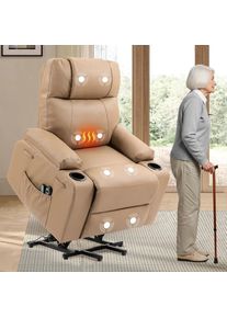 Lift Recliner Sofa Chair, Electric Stand Assit for Elderly People, Faux Leather Reclining Chair with Cup Holders, Massage amp H