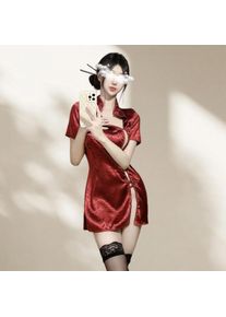 Exposed Collarbone Slit Sexy Flirtatious Retro Lingerie Passionate Cheongsam Uniform Seductive and Hot Outfit Sleepwear Women