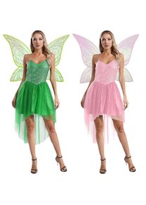 Christmas Halloween Elf Dress with Wings Cosplay Costume for Fairy Role Play