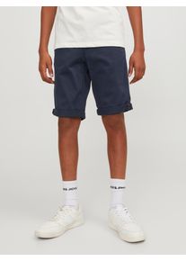 Jack & Jones Chinoshorts JACK & JONES JUNIOR "JPSTBOWIE JJSHORTS SOLID SN JNR", Jungen, Gr. 128, N-Gr, blau (navy blazer), Web, Obermaterial: 98% Baumwolle, 2% Elasthan, unifarben, regular fit ca. Mitte Knie, Hosen Chinoshorts