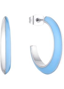 Paar Creolen s.Oliver "2037974", bunt (edelstahlfarben, hellblau), Ohrringe, Damen, 23mm, Edelstahl, Paar Creolen, mit Emaille