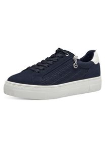 Plateausneaker Tamaris, Damen, Gr. 39, blau (navy, wei&szlig;), Lederimitat, Textil, Schuhe Plateausneaker, Freizeitschuh, Halbschuh, Schn&uuml;rer mit Bes&auml;tzen und Glitzerdetails