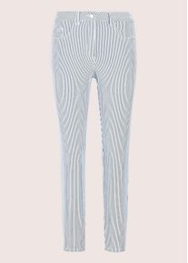Madeleine Mode Regular-fit-Jeans MADELEINE "Jeans Fein gestreifte 7/8-Jeans, Formbund", Damen, Gr. 42, N + K Gr, wei&szlig; (wei&szlig;, nachtblau), Obermaterial: 97% Baumwolle CO. 3% Elasthan EL., Modern, normal, Jeans Regular-fit-Jeans