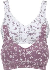 B&uuml;stenhebe bonprix "BH ohne B&uuml;gel mit weicher Baumwolle (2er Pack)", Damen, Gr. 85, Cup C, lila (mattlavendel gebl&uuml;mt, wei&szlig; gebl&uuml;mt), Obermaterial: 95% Baumwolle, 5% Elasthan. Futter: 100% Baumwolle, BHs B&uuml;stenhebe, im praktischen 2er Pack, ohne B&uuml;gel, leicht gepolsterte Tr&auml;ger