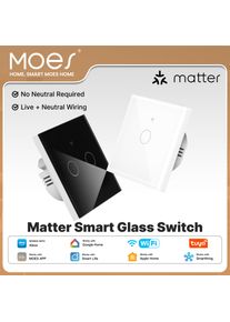 MOES Tuya Matter WiFi Smart Light Glass Touch Switch Neutral Wire Optional Work with Alexa Google Homekit Apple Smartthings