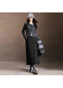 LOUISYAO Fashion High Waist A Line Skirt 2025 Winter Women Sweet Sparkle Ruched Side Slit Versatile Long Skirt