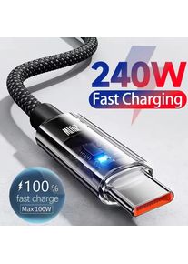 240W Cable Nylon USB Type C Super Fast Charging Cable LED Digital Display Fast Charger Data Cord For Samsung Xiaomi Huawei Honor