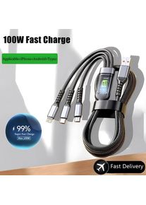 Hot sale 100W Fast Charging Cable Multi Charger Cable Nylon Braided Multiple USB Universal 3 in 1 Charging Cord Adapter with Type-C Micro