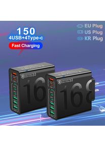 Total 150 8 Ports Fast Charging QC3.0 Travel Charger For iPhone 14 Samsung Xiaomi EU US KR Plug Mobile Phone Wall Adapter