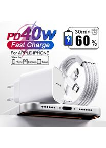 For Apple 40W Original PD Charger Travel Charger For iPhone 15 17 13 14 12 11 16 Pro Max Plus USB C Plug Wall Adapter Data Cable