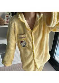 Winter Cartoon Women's Pajamas Set Anime Thicken Flannel Casual Print Lapel Cardigan Pants Warm Girls Kawaii Student Homewear