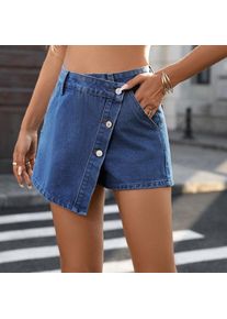 Summer New Washed Button Decoration Irregular Denim Skirt Pants Women's Casual High Waist A-Line Skirt