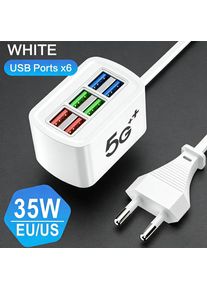 35W 6 Port USB Charger Fast Charging Phone Power Adapter For iPhone Huawei Xiaomi OPPO EU/US Plug Quick Travel Wall Charger