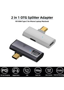 2 in 1 OTG Splitter Adapter PD100W USB3.2 10Gbps USB C to Dual Type C Fast Charging Converter Adapter for Phone Laptop Headphone