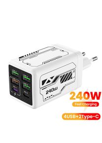 240W 6 Port USB C Fast Charger PD 3.0 with 4USB+2Type C Ports EU/UK/US Wall Charger for iPhone 17 16 Samsung POCO Xiaomi Huawei