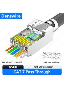 Denswire RJ45 Cat 7 Shielded Pass Through connectors 10Gbps STP 8P8C Modular Ethernet Cable 2-Piece Pass-Thru Modular Data Plug