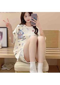 Sanrio Hangyodon 2-Piece Set of Kawaii Pajamas Y2K Shorts Short Sleeved Summer Pajamas Cartoon Soft and Comfortable Home Wear