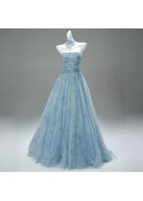 2026 Women's New Blue Sexy Strapless Bridal Evening Dress Fashionable Slimming Banquet Back Strap Long Performance Dress