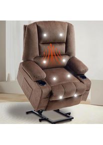 Electric Massage Recliner with Heat and USB Port for Senior Adults, Brown, Overstuffed Fabric