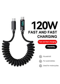 120W Spring Retractable Type-C To Type-C Cable Digital Display Fast Charging Car Cord