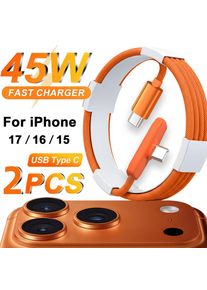 2-1PCS 45W Fast Charging Cable Dual Type-C Right-Angle Cable Braided Cord for Apple IPhone 17 16 15 Samsung Android 1m/1.5m/2m