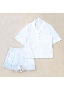 Summer New Women's Collared White Button Shirt Lace Trim Shorts Two-Piece Set Regular Sleeve Length Short Waist Type mid Waist