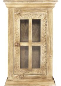 H&auml;ngeschrank Sit, beige (natur), B:44cm H:70cm T:20cm, Glas, Massivholz, Schr&auml;nke, H&auml;ngeschrank, Mit Holzschnitzereien