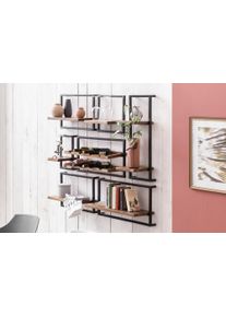 Wandregal Sit "Panama", braun (braun, schwarz), T:25cm, Massivholz, Metall, Regale, Wandregal, Regalset im Industrial Stil, Mangoholz und Metall
