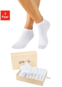 Sneakersocken Lascana "f&uuml;r Damen mit eingestricktem Markenlogo", Damen, Gr. 39-42, wei&szlig; (7x wei&szlig;), Baumwollmischung, unifarben, elastisch, Socken Sneakersocken, in ansprechender Geschenkbox
