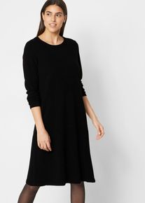 Strickkleid bonprix, Damen, Gr. 36/38 (S), N-Gr, schwarz, Strick, Obermaterial: 60% Baumwolle, 30% Polyester, 10% Polyamid, unifarben, figurumspielend knielang, Rundhals, B&uuml;ndchen, Kleider Strickkleid, aus Baumwollmischung, figurumspielende Passform, unifarben