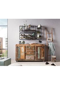 Wandregal Sit "Riverboat", bunt (schwarz, bunt), B:120cm H:75cm T:25cm, Massivholz, Metall, Regale, Wandregal