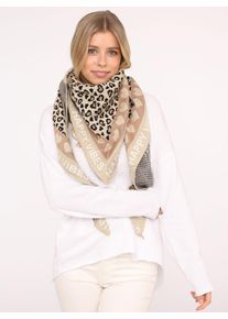 Dreieckstuch Zwillingsherz "Micha", Damen, beige, Baumwollmischung, Modet&uuml;cher Dreieckstuch, Mode Tuch, Leomuster mit Herzen und Schrift, vielseitig tragbar