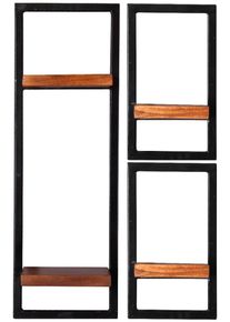 Wandregal Sit "Panama", schwarz (schwarz, natur), B:50cm H:75cm T:25cm, Massivholz, Metall, Regale, Wandregal