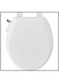 Soft Close Round Bidet Toilet Seat, Button Control Feminine/Posterior Wash, Knob Water Pressure, White Bidet Seat Attachment with Brass Inlet