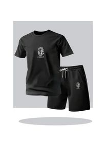 2026 Summer men's short sleeved shorts comfortable sports suit men's casual round neck T-shirt and shorts two-piece set