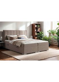 Boxbett Home Affaire "GALLIPOL mit Bettk&auml;sten, Matratze und Topper, Breite 140/160/180/200cm", braun, B:183cm L:209cm, Hartfaserplatte, Holz teilmassiv, Massivholz, Spanplatte, Komplettbetten, Boxbett, Stauraumbett mit Bonnell- oder Taschenfederkernmatratze (H2, H3)