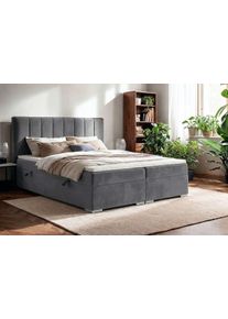 Boxbett Home Affaire "GALLIPOL mit Bettk&auml;sten, Matratze und Topper, Breite 140/160/180/200cm", dunkelgrau, B:163cm L:209cm, Hartfaserplatte, Holz teilmassiv, Massivholz, Spanplatte, Komplettbetten, Boxbett, Stauraumbett mit Bonnell- oder Taschenfederkernmatratze (H2, H3)
