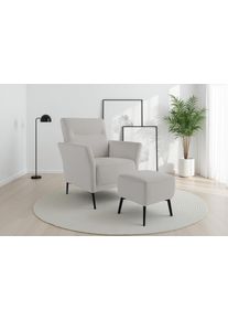 Sit & More Sessel SIT & MORE "Talvi", wei&szlig;, B:76cm H:95cm T:83cm, 98% POLYESTER, 2% POLYAMID, Sessel, Sessel, 2-teiliges Set- Sessel mit Hocker