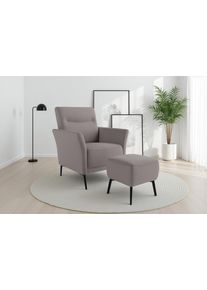 Sit & More Sessel SIT & MORE "Talvi", taupe, B:76cm H:95cm T:83cm, 98% POLYESTER, 2% POLYAMID, Sessel, Sessel, 2-teiliges Set- Sessel mit Hocker