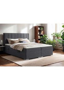 Boxbett Home Affaire "GALLIPOL mit Bettk&auml;sten, Matratze und Topper, Breite 140/160/180/200cm", grau, B:203cm L:209cm, Hartfaserplatte, Holz teilmassiv, Massivholz, Spanplatte, Komplettbetten, Boxbett, Stauraumbett mit Bonnell- oder Taschenfederkernmatratze (H2, H3)