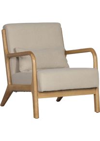 Loungesessel Woood "Mark mit Gewebtem Bezug und Gummibaumholz-Rahmen B 67 x T 82 x H 75 cm", natur, B:67cm H:75cm T:82cm, Sessel, Loungesessel, Gute Verschlei&szlig;festigkeit, Tragkraft 135 kg, separates R&uuml;ckenkissen