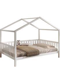 Hausbett Vipack "Dallas, Massivholzbett mit Dachaufbau umbaubar vom Boden- zum Daybett", kiefer wei&szlig;, kiefer wei&szlig;, kiefer wei&szlig;, B:147cm H:170cm L:210cm, Betten, Hausbett, stabil und standfest gebaut, wahlweise Kiefer massiv natur oder wei&szlig;