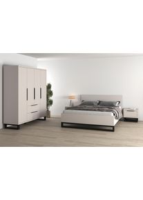 Schlafzimmer-Set Home Affaire "Bronne,Komplettschlafzimmer (Set,4-St)", kaschmir, B:188cm H:93,5cm T:208,5cm, Holzwerkstoff, Melamin, Metall, Schlafzimmerm&ouml;bel-Sets, Schlafzimmer-Set, Schlafzimmer-Set,Schrank 4Trg 2xNako, Bett180/200, Kufen Metalloptik