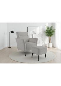 Sit & More Sessel SIT & MORE "Talvi", ivory, B:76cm H:95cm T:83cm, 100% POLYESTER, Sessel, Sessel, 2-teiliges Set- Sessel mit Hocker