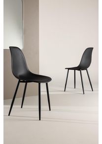 Esszimmerstuhl VENTURE HOME "Polar Plastic, 2er-Set Esszimmerst&uuml;hle in Schwarz, pflegeleicht", schwarz (schwarz, schwarz), B:45cm H:83cm T:53cm, St&uuml;hle, Esszimmerstuhl, Polsterstuhl, Hartschalen-Sitz, Metallbeine, geschwungen, modern
