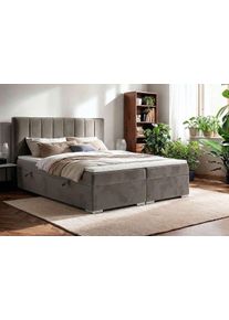 Boxbett Home Affaire "GALLIPOL mit Bettk&auml;sten, Matratze und Topper, Breite 140/160/180/200cm", taupe, B:183cm L:209cm, Hartfaserplatte, Holz teilmassiv, Massivholz, Spanplatte, Komplettbetten, Boxbett, Stauraumbett mit Bonnell- oder Taschenfederkernmatratze (H2, H3)