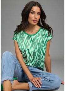 Shirtbluse Laura Scott "im Materialmix mit Satin, verschiedene Muster f&uuml;r jeden Geschmack", Damen, Gr. 46, gr&uuml;n (grasgr&uuml;n, grafik), Single Jersey, Obermaterial: 100% Polyester. R&uuml;ckenteil: 95% Viskose, 5% Elasthan, gemustert, bequem h&uuml;ftbedeckend, Rundhals, angeschnitten, Blusen Shirtbluse, femininer Stil, Rundhalsausschnitt, lockere Passform