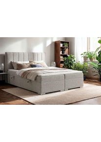 Boxbett Home Affaire "GALLIPOL mit Bettk&auml;sten, Matratze und Topper, Breite 140/160/180/200cm", beige, B:183cm L:209cm, Hartfaserplatte, Holz teilmassiv, Massivholz, Spanplatte, Komplettbetten, Boxbett, Stauraumbett mit Bonnell- oder Taschenfederkernmatratze (H2, H3)