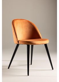 Esszimmerstuhl VENTURE HOME "Velvet, 2er-Set Esszimmerst&uuml;hle in Meerblau-Samt, 150 kg belastbar", schwarz, rostorange, schwarz, rostorange, B:50cm H:77cm T:55cm, Holzwerkstoff, Polyester, Schaumstoff, Stahl, St&uuml;hle, Esszimmerstuhl, Polsterstuhl, weicher Bezug, Metallbeine, abgerundet